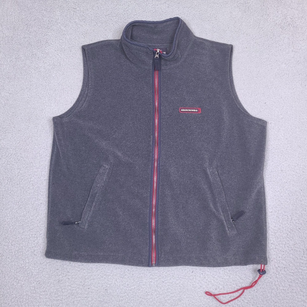 Vintage Abercrombie and Fitch Fleece Vest Mens XL Gray Full Zip Jacket